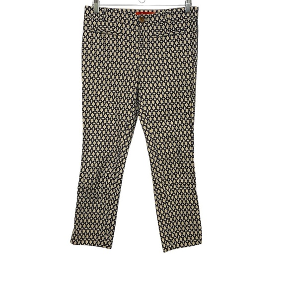 Anthropologie Cartonnier Cream &‎ Blue Printed Ankle Pants Sz 4 - Picture 1 of 11